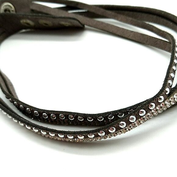 YIK Fung Crystal Studded Leather Wrap Bracelet Signed - Picture 7 of 15